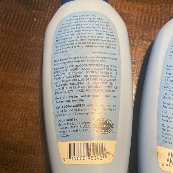 Vintage Lot of 2 Bottles Gerber Baby Shampoo Tear Free Hypoallergenic 15 oz - Picture 5 of 6